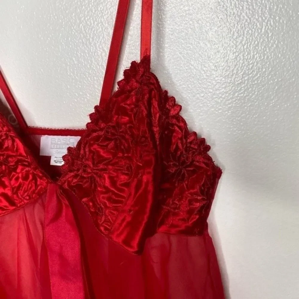 Vintage Red Lace lingerie Negligee Slip Sexy Small babydoll - Picture 8 of 9
